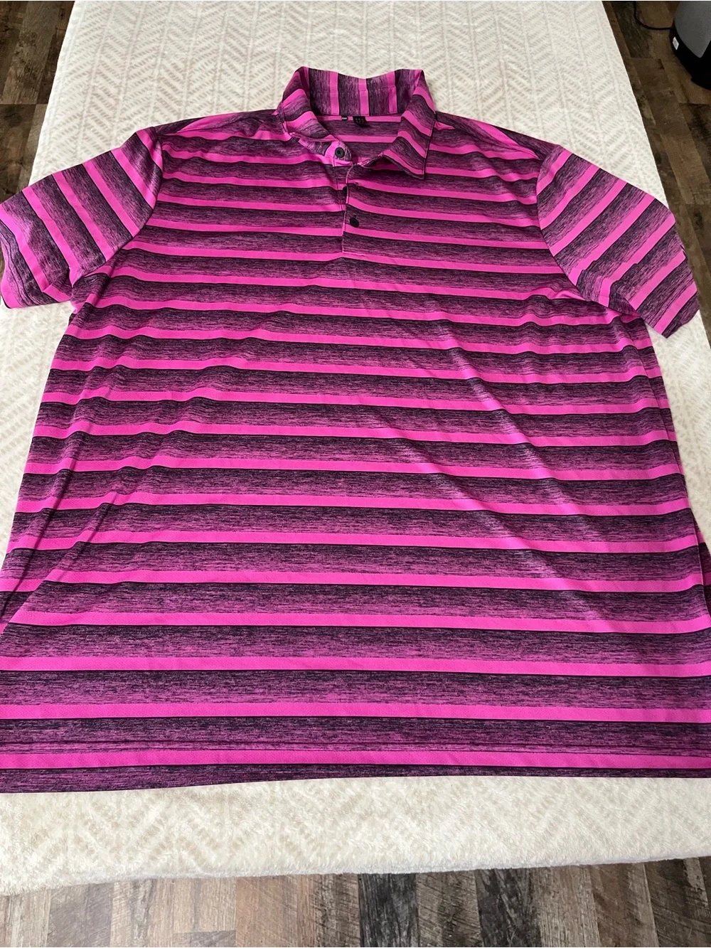 Men's Adidas 2XL Striped Polo Shirt in Hot Pink and Black